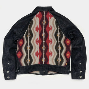 
                  
                    BZEN M.3003R-SANTANA-NR REGULAR FIT RAGLAN SLEEVE NATIVE AMERICAN MOTIF BLANKET PANEL SLUB DENIM COSSACK JACKET-14.5OZ-HRH INDIGO
                  
                