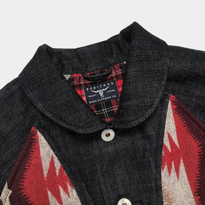 
                  
                    BZEN M.3003R-SANTANA-NR REGULAR FIT RAGLAN SLEEVE NATIVE AMERICAN MOTIF BLANKET PANEL SLUB DENIM COSSACK JACKET-14.5OZ-HRH INDIGO
                  
                