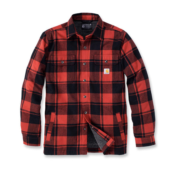 CARHARTT FLANNEL SHERPA LINED SHIRT RED OCHRE The Real Intellectuals Store